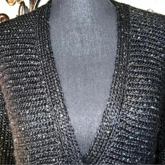 Chico’s Women’s Black Alpaca Blend 3/4 Sleeve Cardigan with Sequins Size 0 - Picture 4 of 16